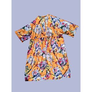 IMAN Plus Size 3X Chic Floral Bright Orange Open Front Kimono Duster Top
